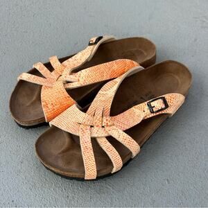Birkenstock Mahe Birki’s Orange Cream Snakeskin Twist Weave Sandals L8/M6 EU39